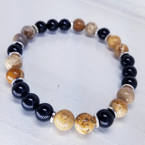 Picture Jasper & Onyx Beaded Stretch Bracelet - Picture 8 of 12